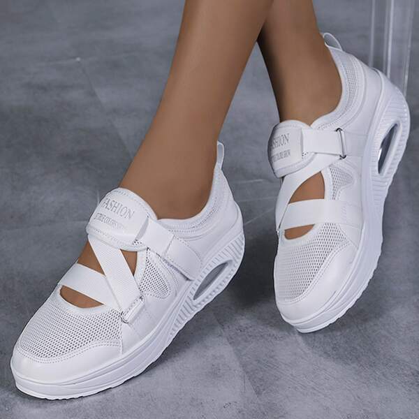 

Mesh Panel Velcro Strap Sneakers, White