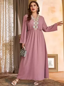 Modelyn Plus Swiss Dot Floral Embroidery Dress - Dusty Pink - View 1