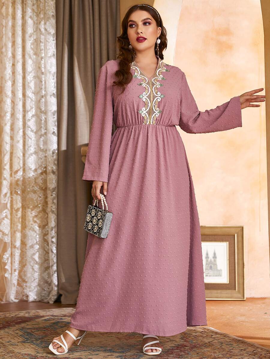 Modelyn Plus Swiss Dot Floral Embroidery Dress - Dusty Pink - View 1