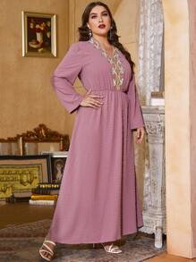 Modelyn Plus Swiss Dot Floral Embroidery Dress - Dusty Pink - View 3