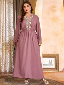 Modelyn Plus Swiss Dot Floral Embroidery Dress - Dusty Pink - View 4