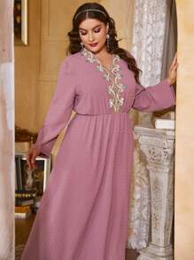 Modelyn Plus Swiss Dot Floral Embroidery Dress - Dusty Pink - View 5