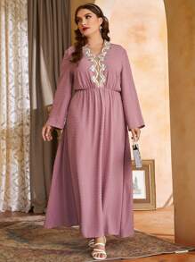 Modelyn Plus Swiss Dot Floral Embroidery Dress - Dusty Pink - View 6