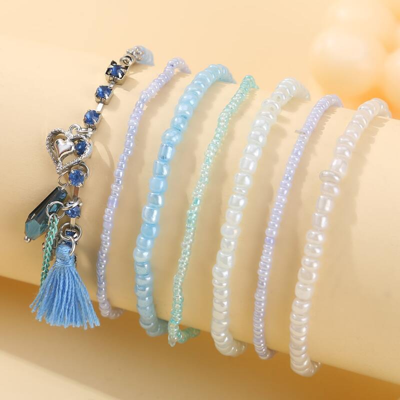

7pcs Tassel Decor Bracelet, Multicolor