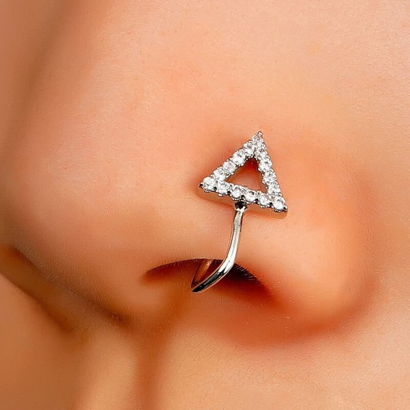 

Rhinestone Decor Nose Ring, Silver