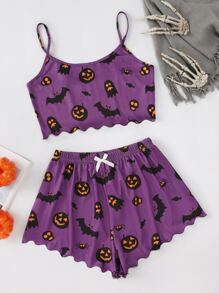 Conjunto de pijama Halloween con lazo - Morado - Ver 1