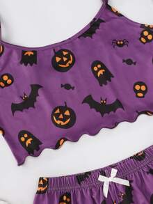Conjunto de pijama Halloween con lazo - Morado - Ver 5