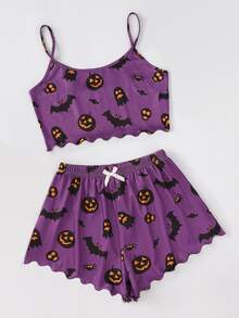 Conjunto de pijama Halloween con lazo - Morado - Ver 4