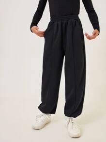 SHEIN Girls Elastic Waist Joggers - Black - View 1