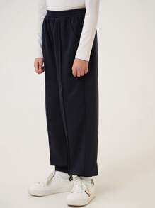 SHEIN Girls Elastic Waist Joggers - Black - View 4