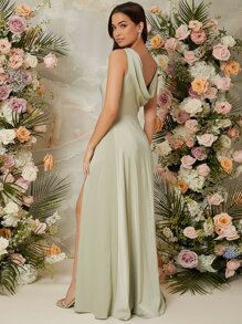 SHEIN Belle Draped Neck Split Thigh Dress Elegant Bridesmaid Dress