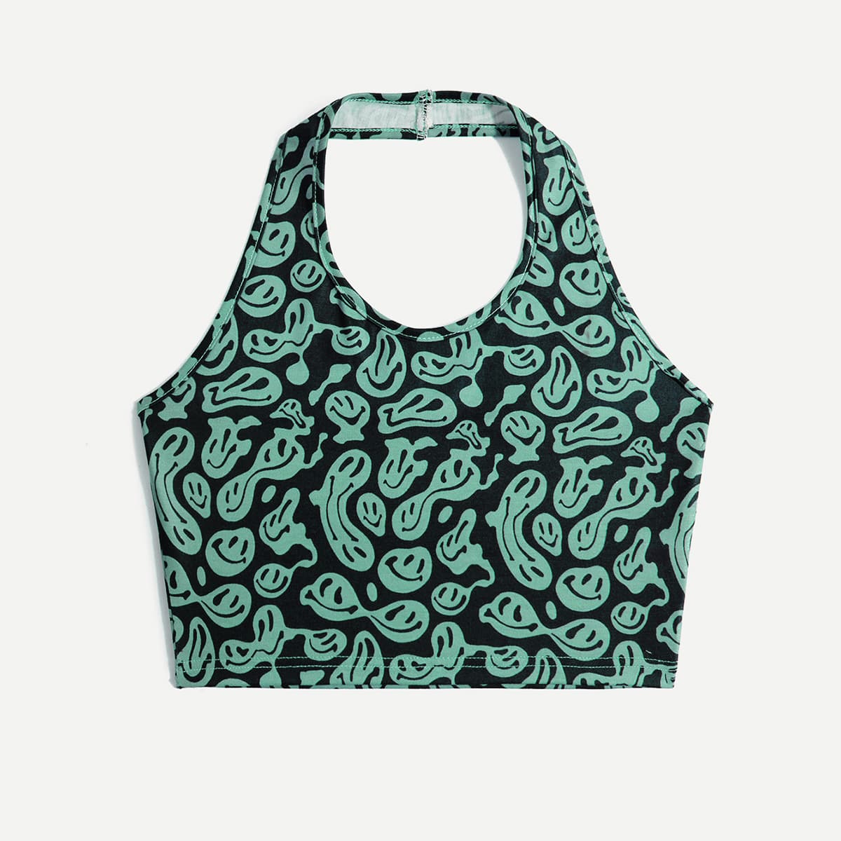 

All Over Print Crop Halter Top, Green