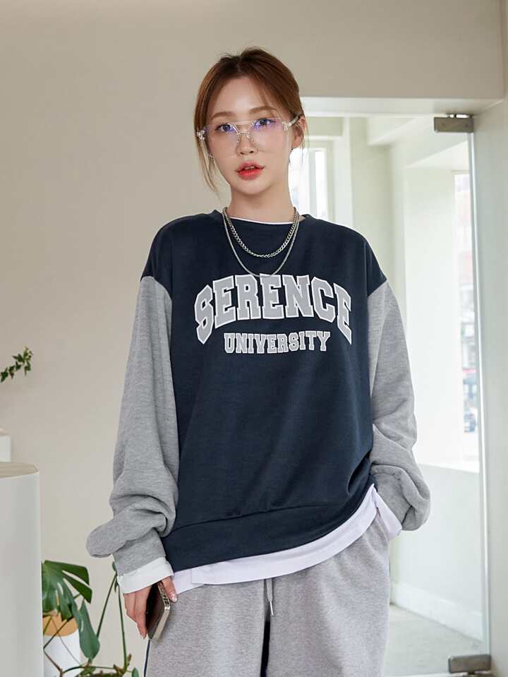 DAZY 文字刺繡 カラーブロック ドロップショルダー スウェット DAZY カラーブロック 文字刺繡 ドロップショルダー スウェット