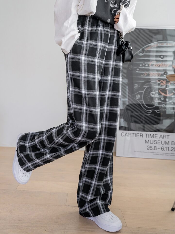 DAZY チェック柄ワイドパンツ | SHEIN JAPAN