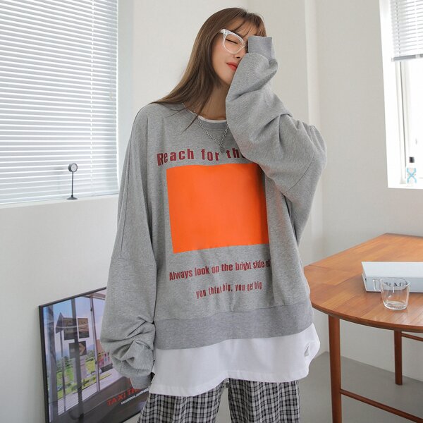 

2 In 1 Slogan Graphic Oversized Sweatshirt, Grey