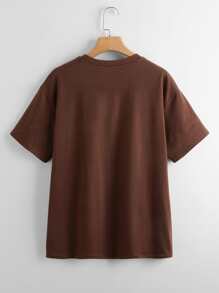 SHEIN EZwear Mushroom Print Short Sleeve Tee - Brown - View 2