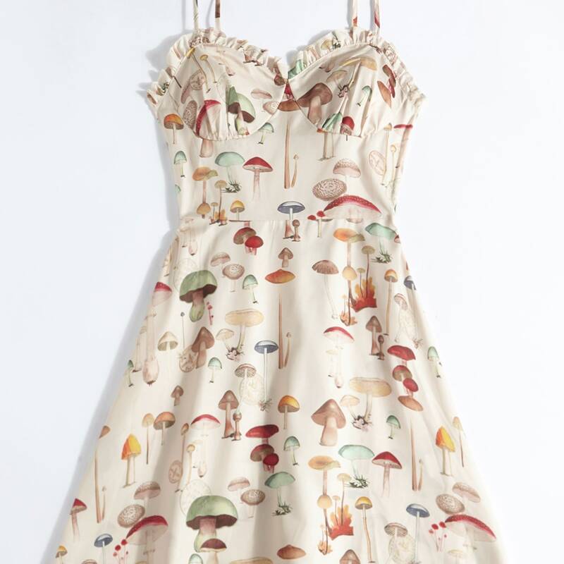 

Mushroom Print Frill Trim Cami Dress, Apricot
