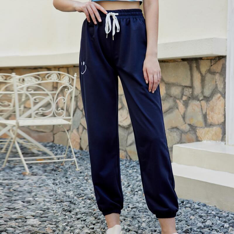 

Cartoon Embroidery Sweatpants, Navy blue