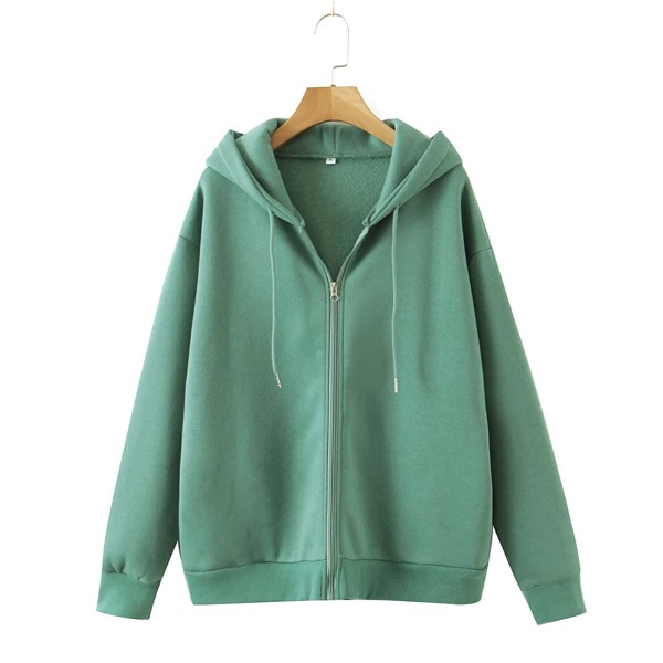 

Drop Shoulder Zip Up Thermal Drawstring Hoodie, Green