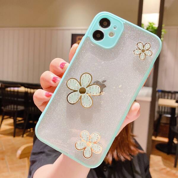

Flower Pattern Glitter Phone Case, Baby blue