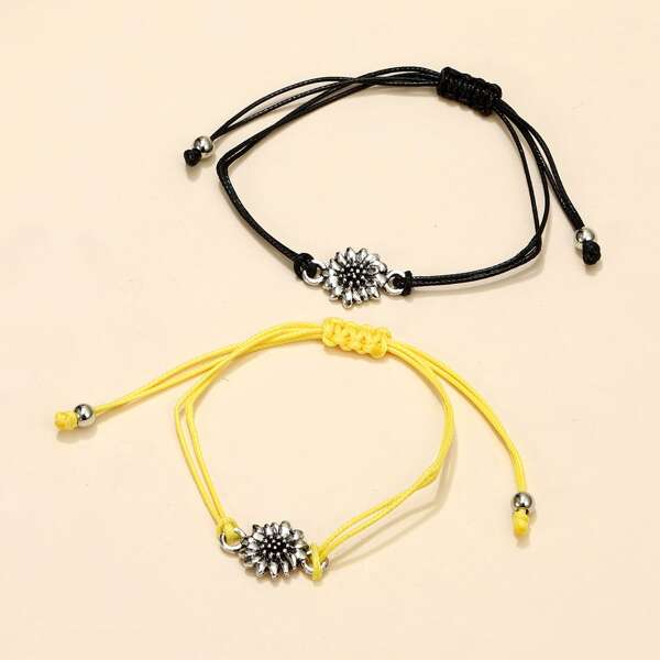 

2pcs Flower Decor Bracelet, Multicolor