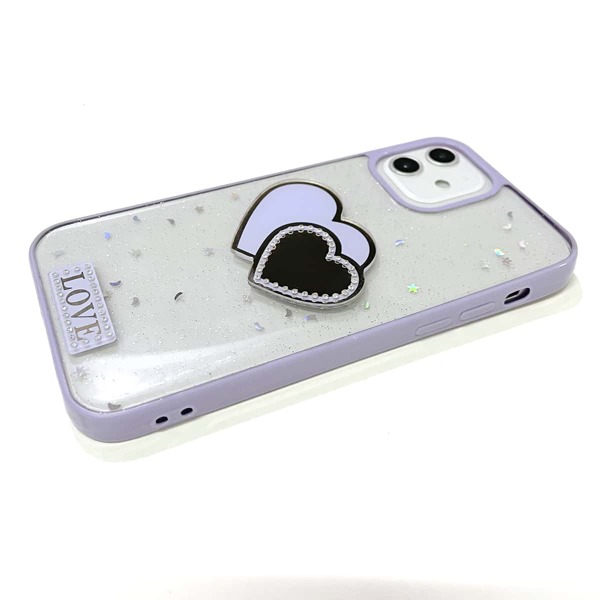 

Heart Pattern Sequin Decor Clear Phone Case, Purple