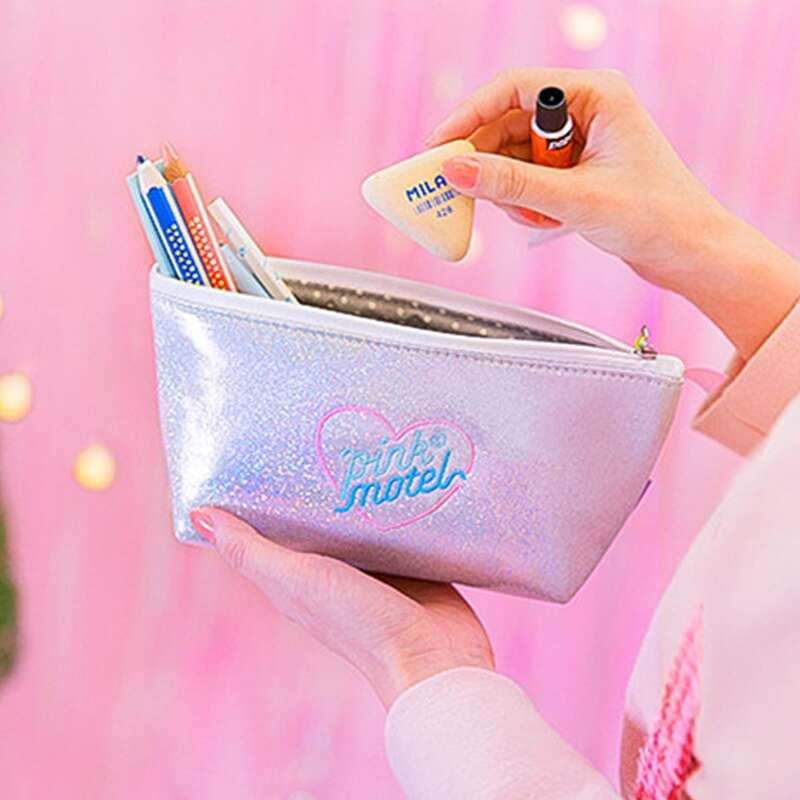 

1pc Random Glitter Pencil Case, Pink