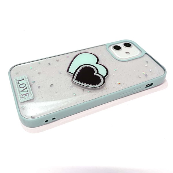 

Heart Pattern Glitter Phone Case, Baby blue