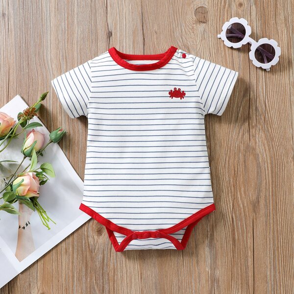 

Baby Striped Contrast Binding Tee Bodysuit, White