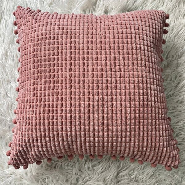 

1pc Pom Pom Decor Cushion Cover Without Filler, Pink