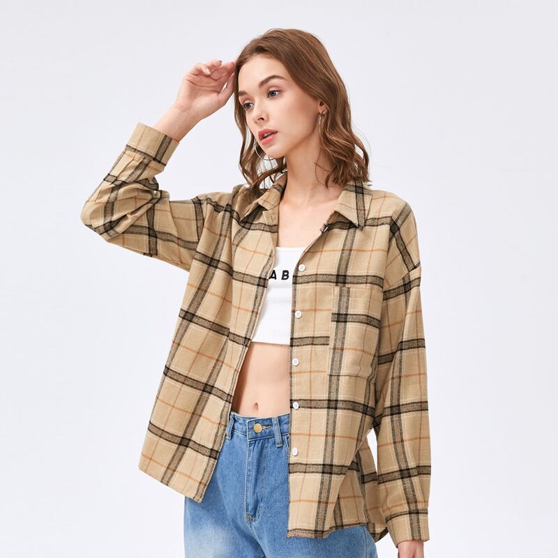 

Plaid Print Button Front Blouse, Multicolor