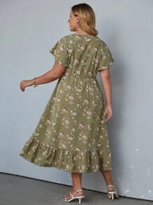 SHEIN Holidaya 大碼滿版花卉印花側打結圍裹連衣裙 - 彩色 - 查看 2