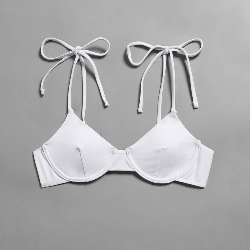

Solid Push Up Tie Shoulder Bikini Top, White