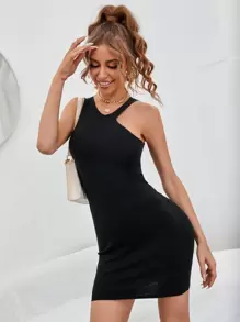 SHEIN Unity Cut Out Side Ribbed Knit Bodycon Sweater Dress - Black - View 1