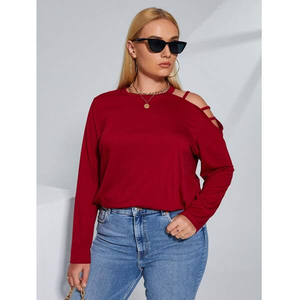 

Plus Cut Out Sleeve Tee, Burgundy