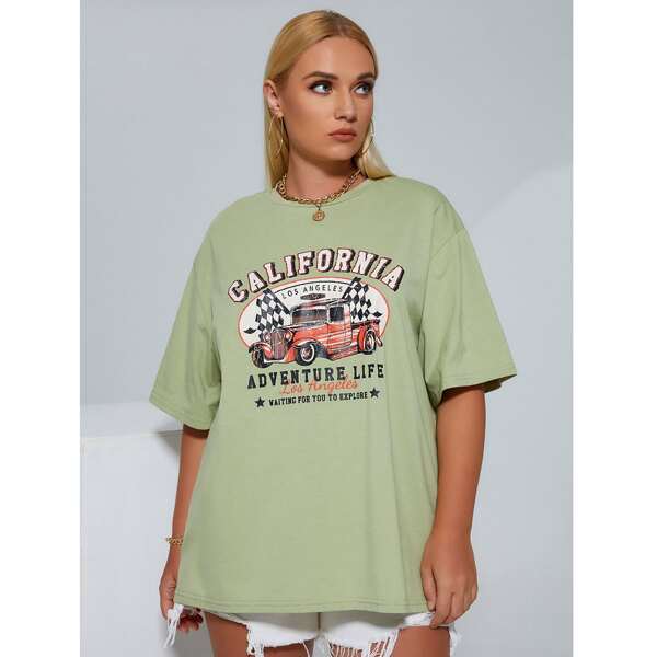 

Plus Car & Letter Graphic Tee, Olive green