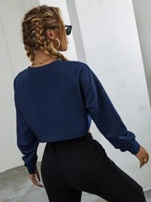 SHEIN Unity Áo nỉ Lá thư Giải trí - Màu xanh hải quân - Xem 2