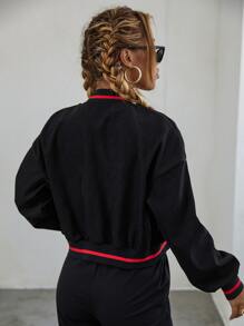 StreetHx Letter Patched Varsity Jacket Fall Winter Cloth For Women - Black - View 2