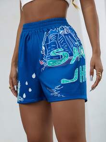 SHEIN Coolane 卡通圖案彈性腰帶短褲