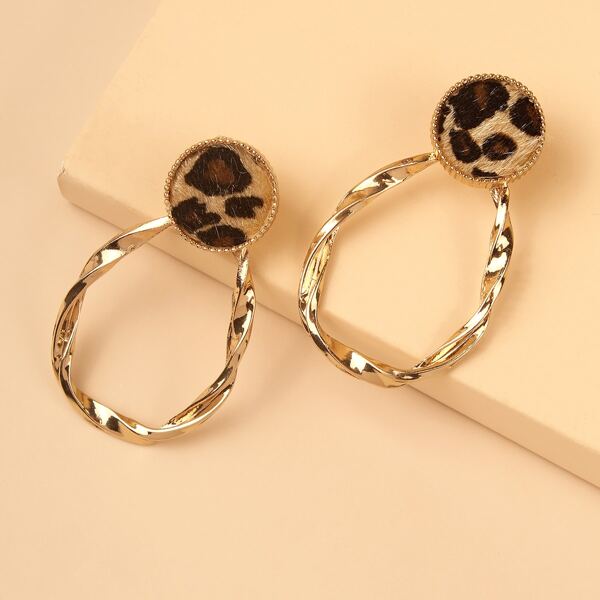 

Leopard Pattern Round Decor Earrings, Brown