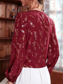 Blusa girante delantero con plantas - Granate - Ver 2