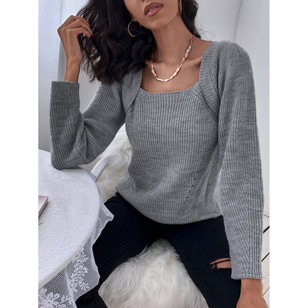 

Square Neck Eyelet Detail 2 In 1 Sweater, Grey