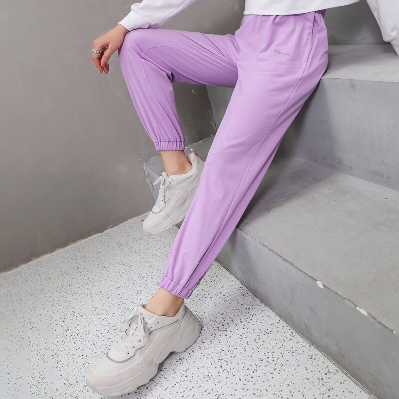 

Letter Embroidery Slant Pocket Sweatpants, Lilac purple