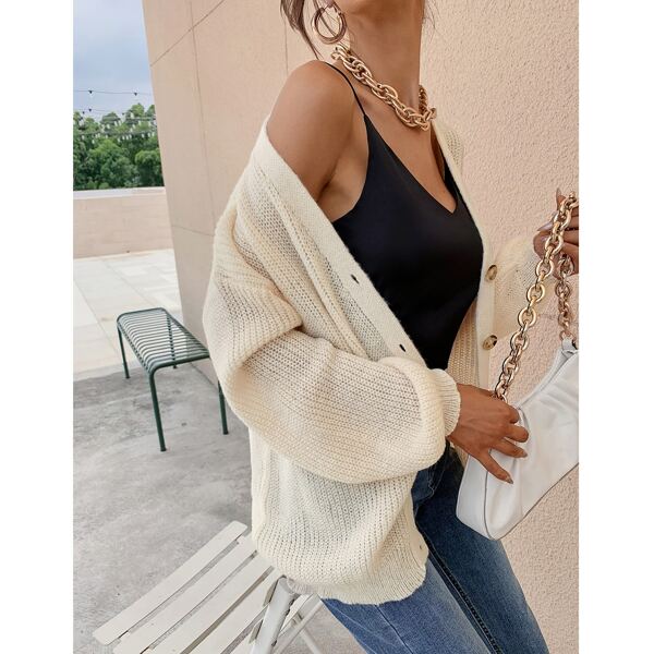 

Ribbed Knit Button Front Cardigan, Beige