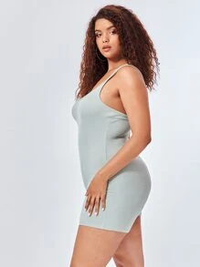 Plus Ribbed Knit One Shoulder Unitard Romper - Mint Green - View 4