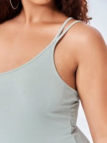 Plus Ribbed Knit One Shoulder Unitard Romper - Mint Green - View 5