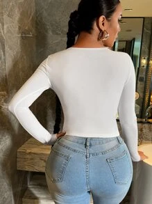 SHEIN Essnce Gợi cảm Scoop Cổ Áo phông Crop - trắng - Xem 2