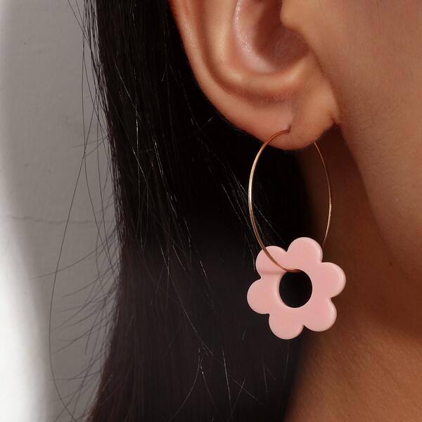 

Flower Charm Earrings, Pink