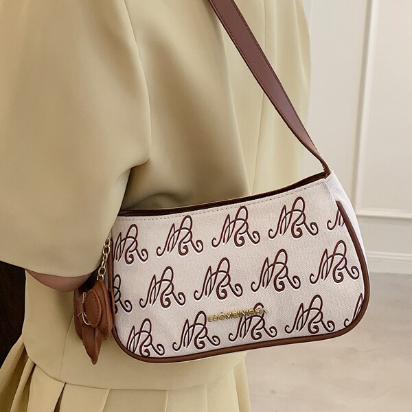 

Contrast Binding Letter Graphic Square Bag, White
