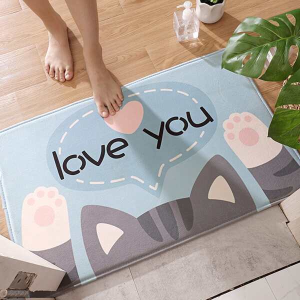 

Kids Cartoon Cat Print Floor Carpet, Multicolor